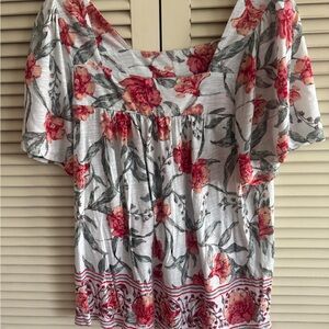 Lucky Brand White with Red Floral Blouse
